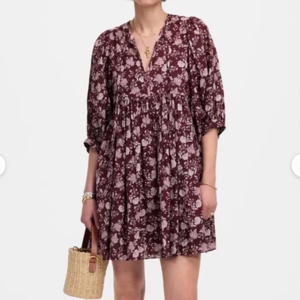 Madewell Split neck Puff Sleeve Floral Mini Dress